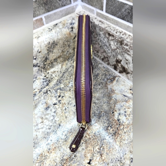 EUC Coach Purple/Tan Op Art Fabric and Leather Madison Continental Wallet - Picture 5 of 12